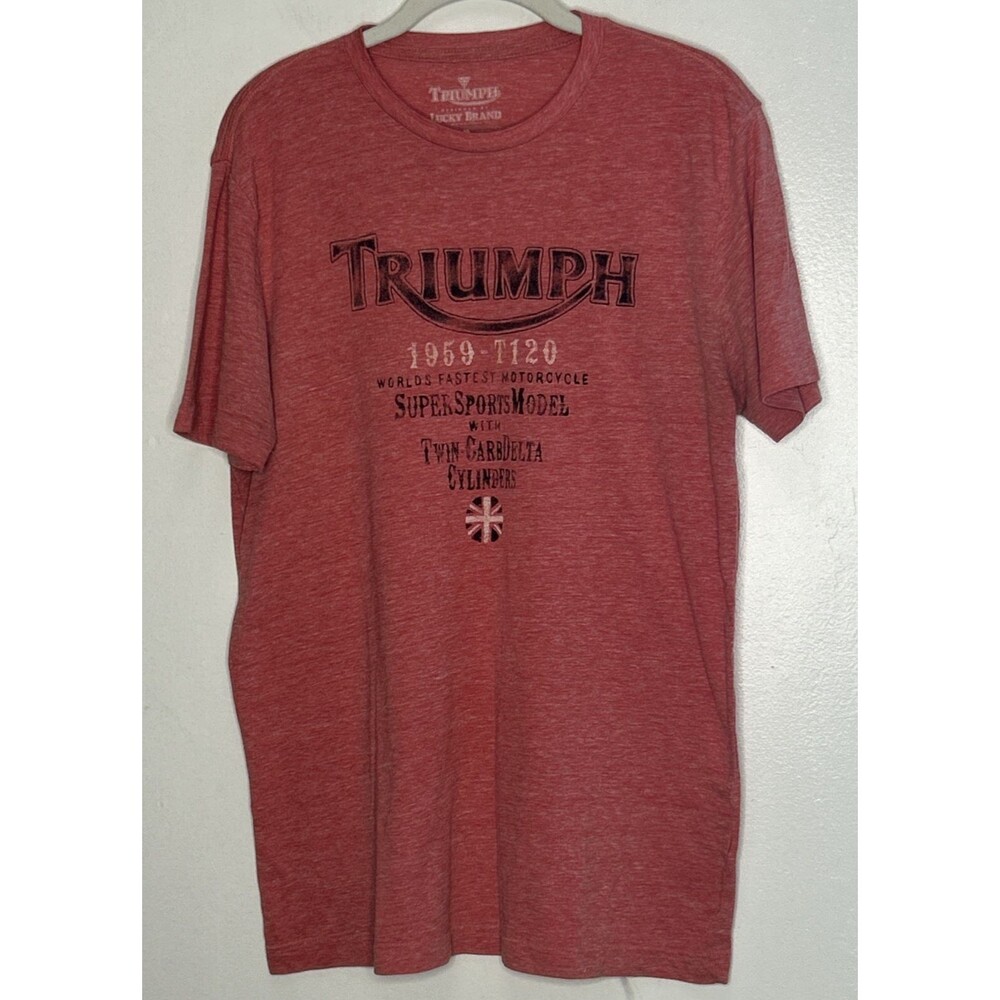 Triumph Bonneville x Lucky Brand T Shirt Medium motorcycle Red Graphic 2 sided